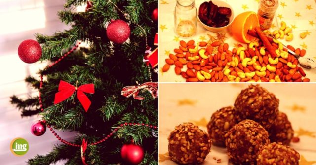 Lecker, süß und auch die Zähne naschen mit. Ein Repept für süsse Weihnachtskugeln mit Datteln, Mandeln und Cashewnüssen bei information-mundgesundheit.